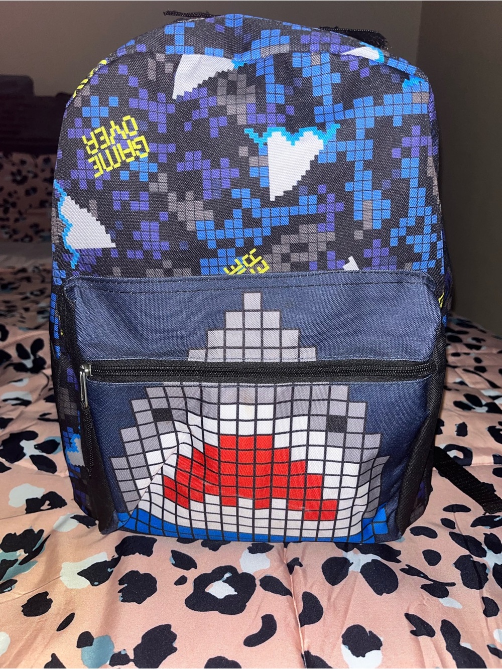 Pixel-Camo Navy Backpack with Red Accent
